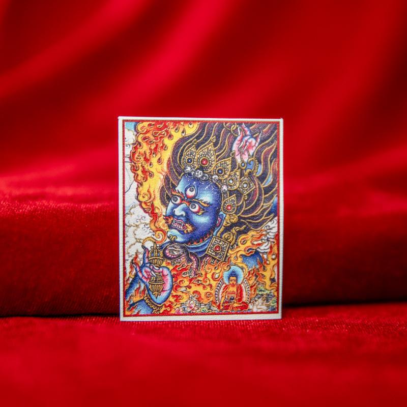 Tibetan Thangka Painting Core Cloth: Mahakala, Black Jambhala, Yamantaka, 4×5cm