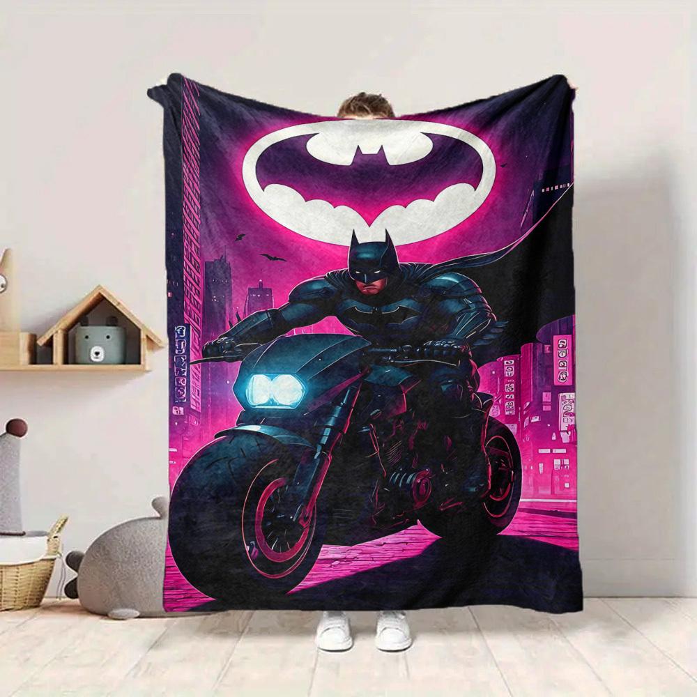 1pc Batman Motorcycle Flannel Throw Blanket - HD Printed Lightweight Soft Warm All-Season Blanket for Sofa, Bed, Travel, Camping 117