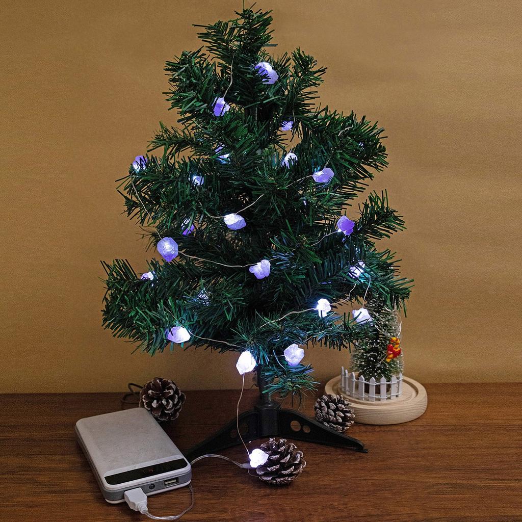 Natural Amethyst Decorative Lights Crystal String Lights Raws Stones 30 LEDs With Remote Control, Hanging Reikis Ornaments