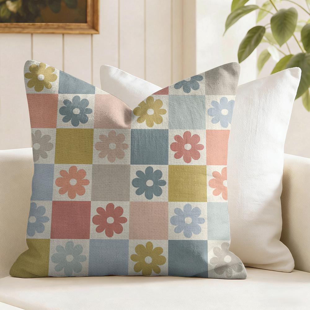 Daisy Pattern Cushion Cover Natural Linen Pillow Cover Double-Sided Print Cushion Cover For Sofa Home Decor