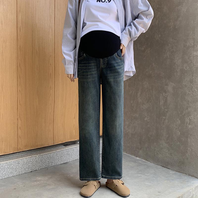 2026 Stretchy Wide-Leg Jeans: Spring/Autumn Fashion, Straight-Leg Plus Velvet Maternity Pants M