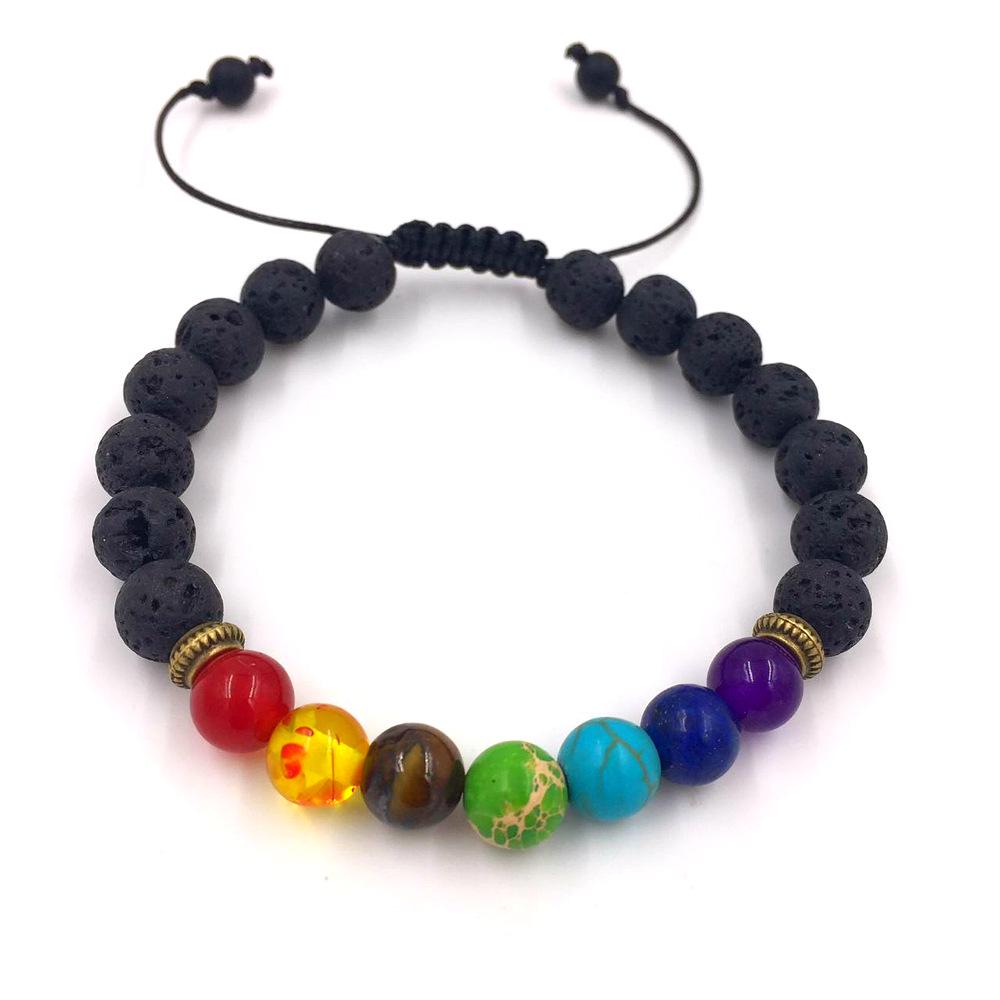Unisex Rainbow Volcanic Stone Bracelets - European & American Couple Sets