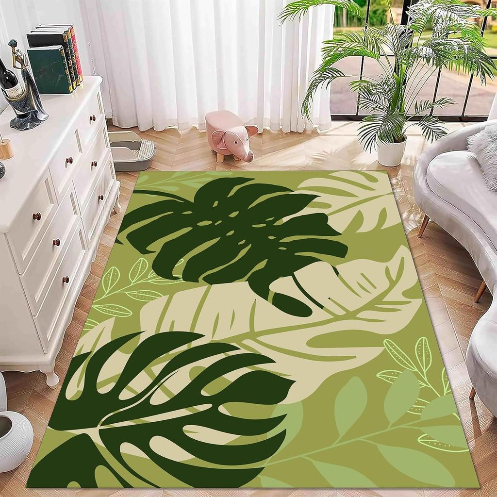 Tropical Monstera Leaf Area Rug Green Plant Printed Floor Mat Nordic Style Decorative Carpet for Living Room Bedroom Home Decor