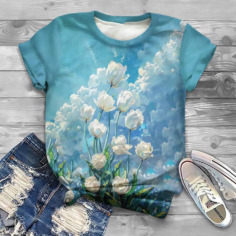 

Summer Fashion Floral 3D Print T-shirts Women Streetwear Casual Famale Y2k Short Sleeve T Shirt O-neck Tees Tops Clothing 8XL