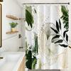 Ginkgo Leaves Shower Curtain Green Sage Leaf Gold Plant Watercolor Abstract Bath Curtain Waterproof Fabric Modern Aesthetic