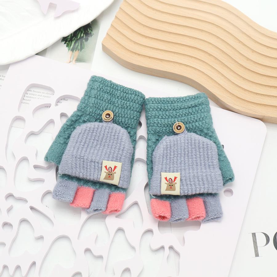Children's Cute Cartoon Flip-Gloves: Cold-Proof, Half-Finger Winter Writing Warmth for Boys and Girls