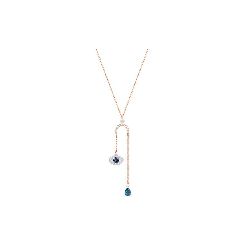 Swarovski Symbolic Evil Eye Y-shaped imitation crystal stone, rose gold plated necklace women s blue 5425861