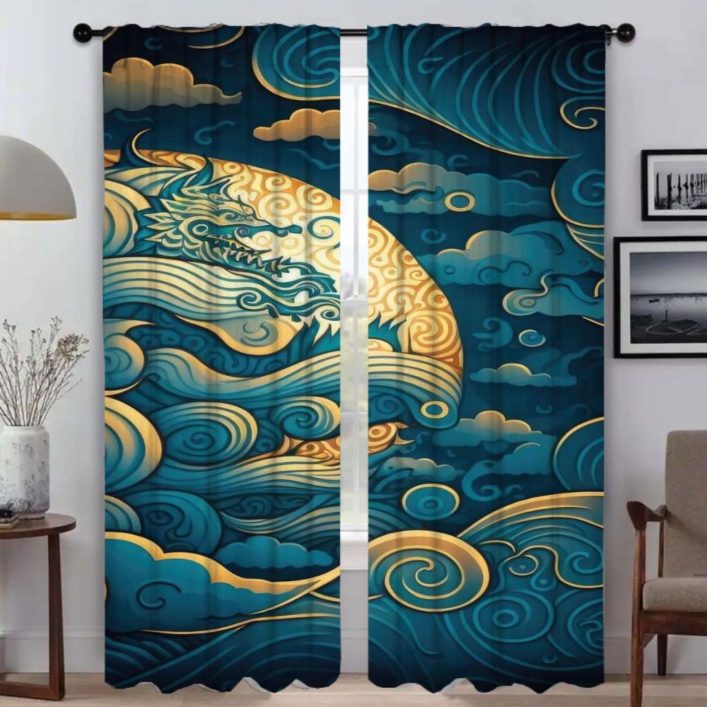 Wellenvorhänge für Wohnzimmer Vorhang Tüll für Schlafzimmer Heimtextilien Vorhänge 2 Stück Schattierungen Raumteiler Halloween Dekoration