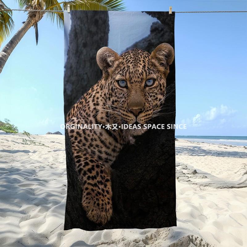 Blue Eyed Leopard Print Beach Towel Patterned Sunscreen And Windproof Suitable For Swimming Pool Camping Travel