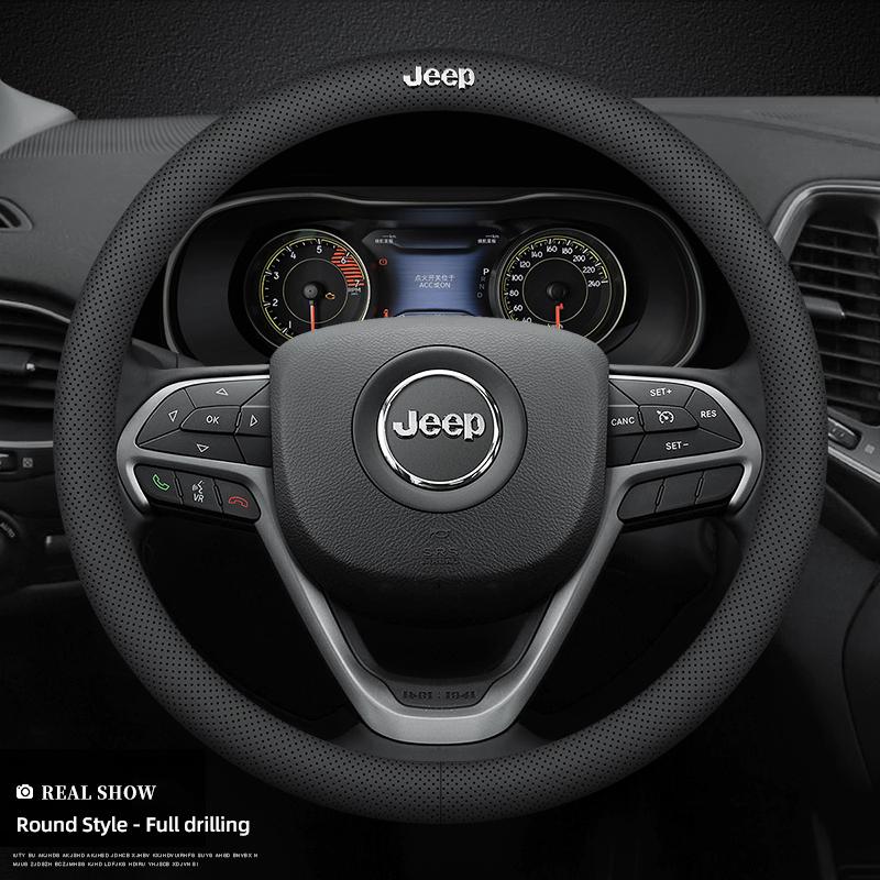 Sticker Car Steering Wheel Cover Carbon Fiber Leather Anti Slip Accessories For Jeep Wrangler JK Gladiator Renegade Cherokee