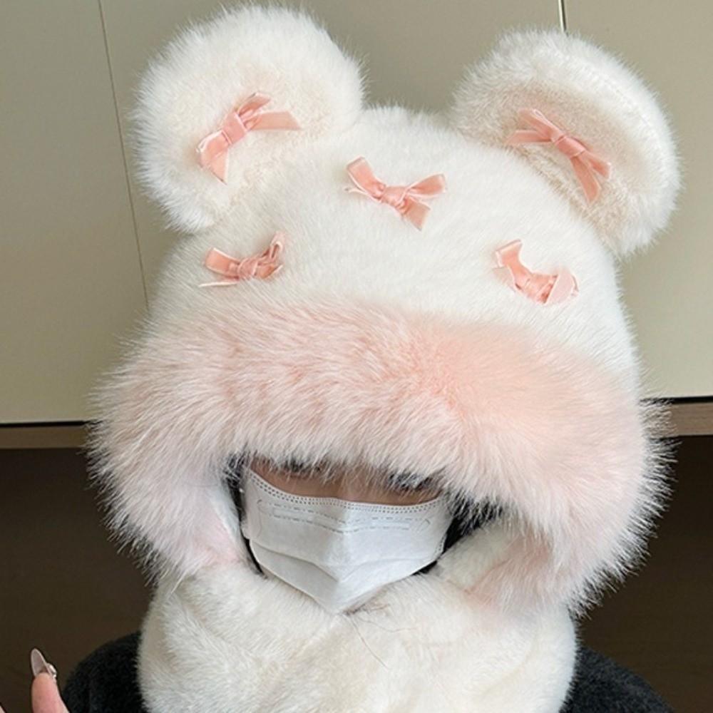 Ear Protection Bow Ear Protection Hat Thickened Lei Feng Cap Balaclava Hat  Female/Girls