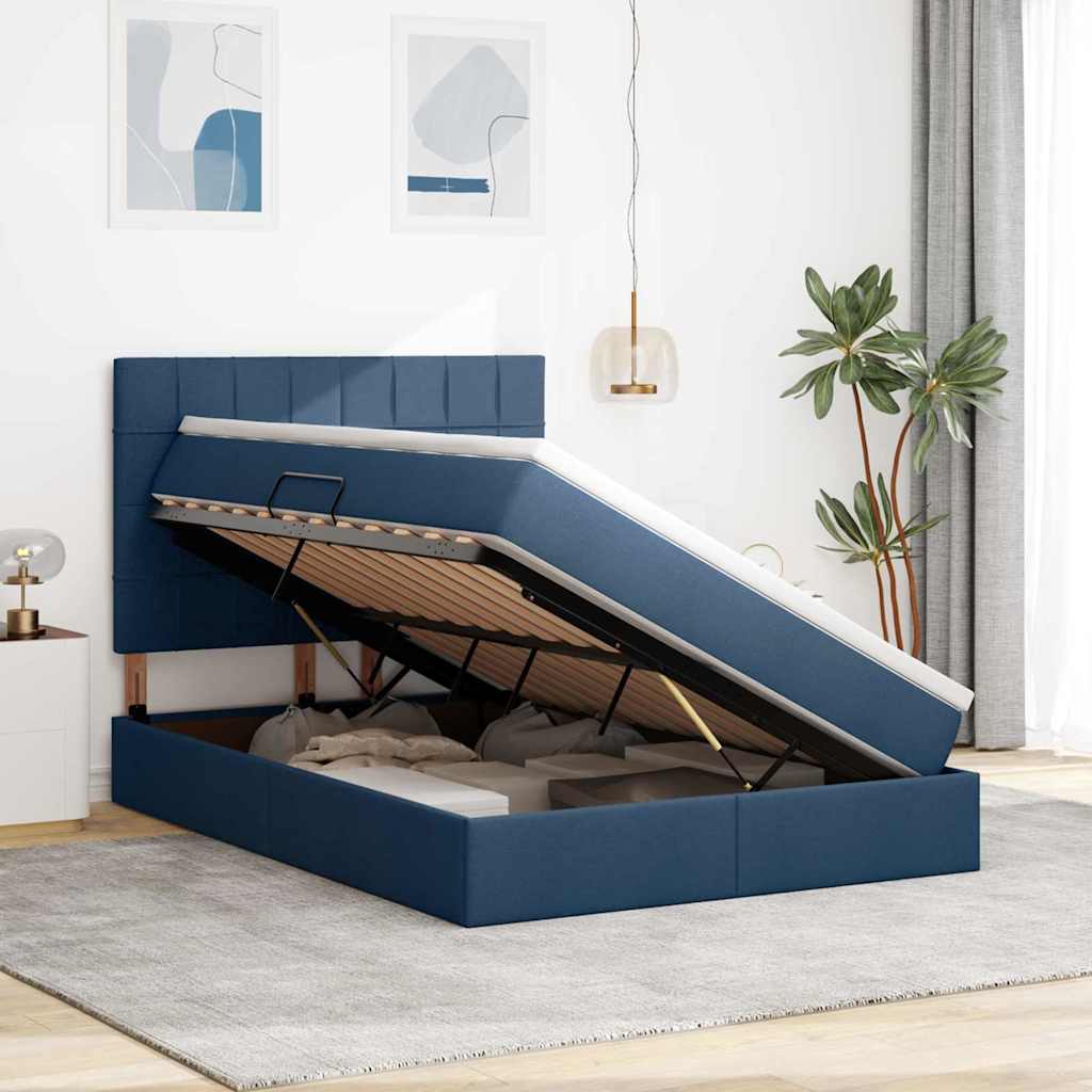 Storage Bed with Mattress Blue 140 X 190 Cm Polyester