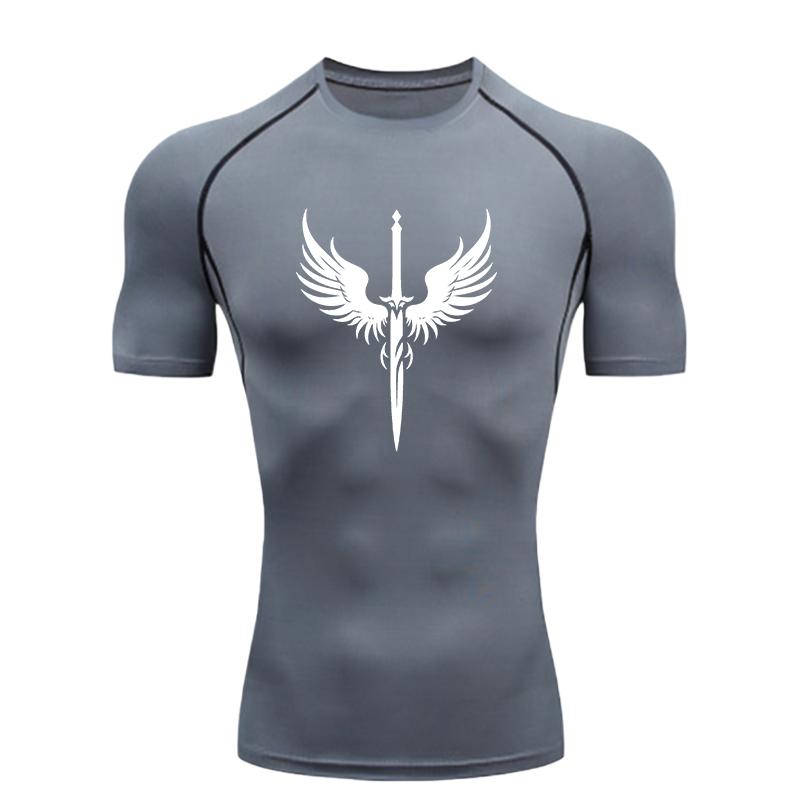 Sword with Wings  Men's Sports T-shirt Training Fitness Compression Workout T-Shirt Short Sleeve Rashguard for Men