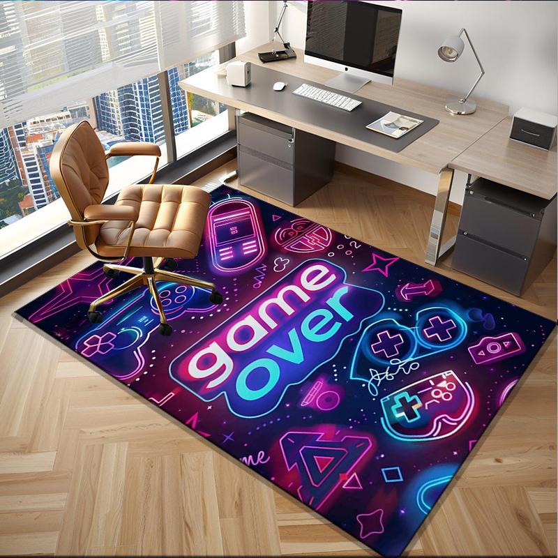 Neon Game Over Kunst Büro Teppich Stuhlunterlage, Spielteppich, Geeignet für Eingangsbereich, Schlafzimmer, Wohnzimmer, Schreibtisch, Weihnachtsgeschenk