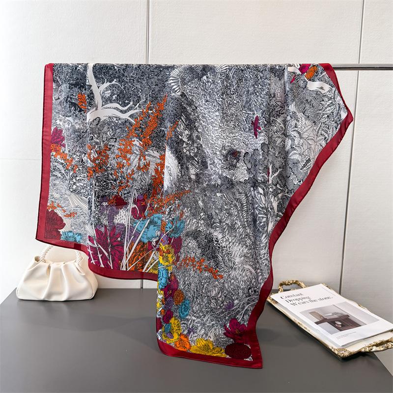 Fashion Versatile Simulation Silk High-end Large Square Scarf Silk Scarf Printing Travel Shawl Scarf Sunscreen Headscarf Women's Scarf