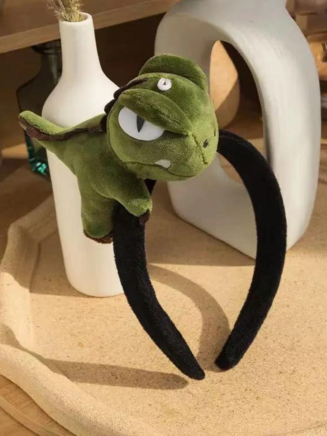 1 stuks cartoon groene dinosaurus schattige shampoo hoofdband, super schattig poppenhoofdstel, dubbelzijdig pluche delicate broche haarclip black