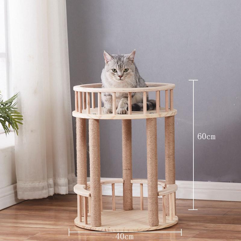 Solid Wood Sisal Cat Tree with Space Capsule and Scratch Board