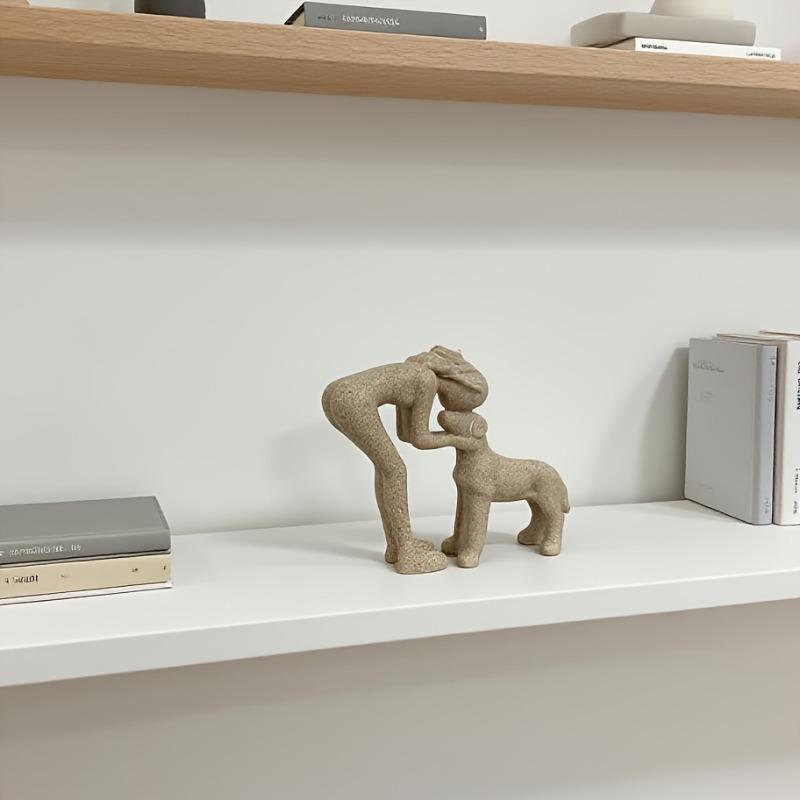 A Woman Kissing a Small Dog Resin Figurine a Warm Pet Interaction Scene Sculpture Sandstone Resin Ornament