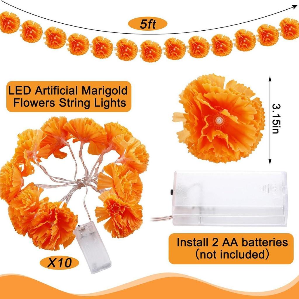 LED Dahlia & Chrysanthemum String Lights – Halloween & Ghost Festival Decorative Marigold Lights