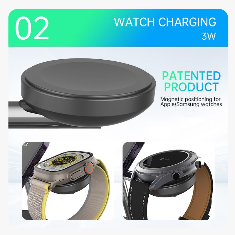 QI2 Wireless Charging Station 3 in 1 Wireless Charger Stand Dock Watch and Phone Charger Station for Samsung iPhone Watch 8/7/S