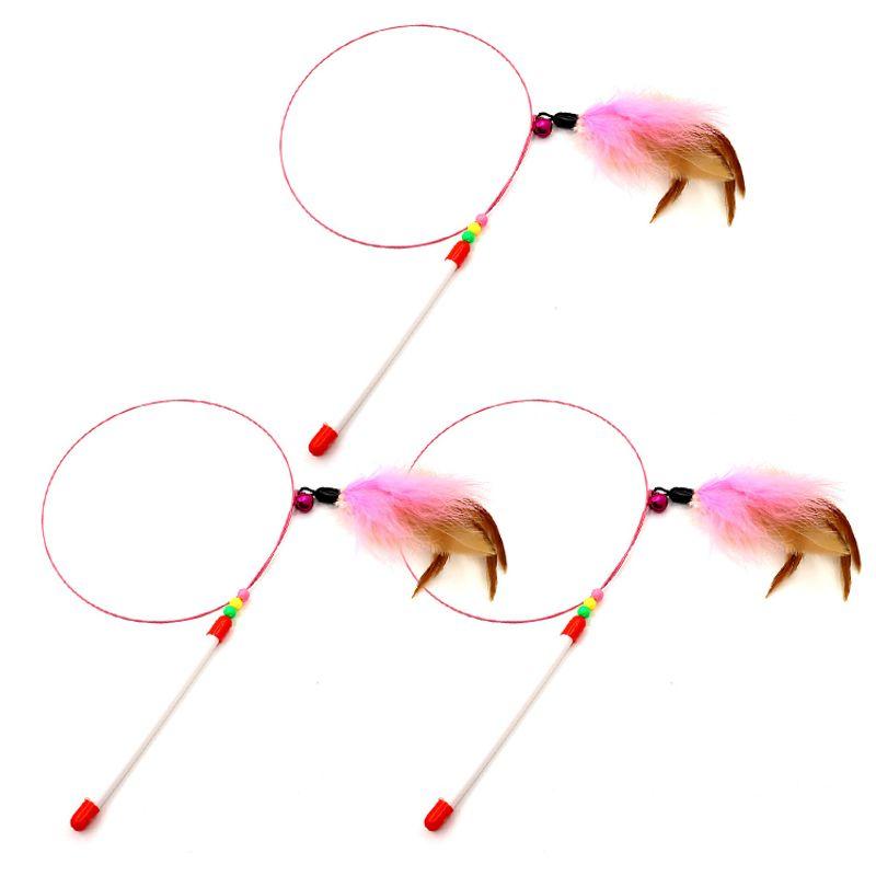 

Cat Teaser Bite-Resistant with Bell Feather Cat Self-Hi Relieving Stuffy Handy Gadget Pet Toy Steel Wire Long Brush Holder Pet Supplies Wire Tease Stick [3 Pack]]