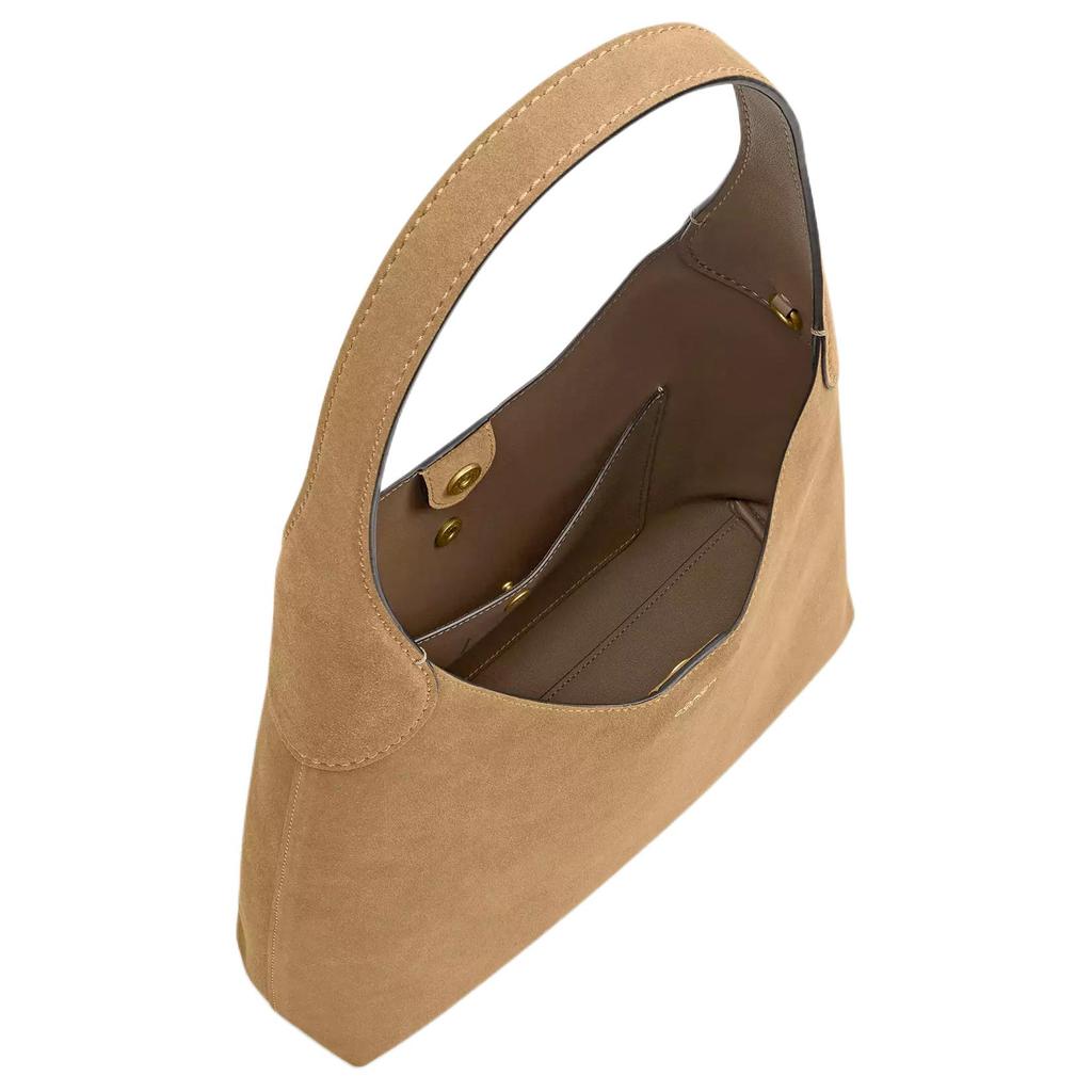Coach Borsa Tote Brooklyn 28 con Placca Logo in Pelle Scamosciata Donna Borsa Tote Beige CW637-B4SN