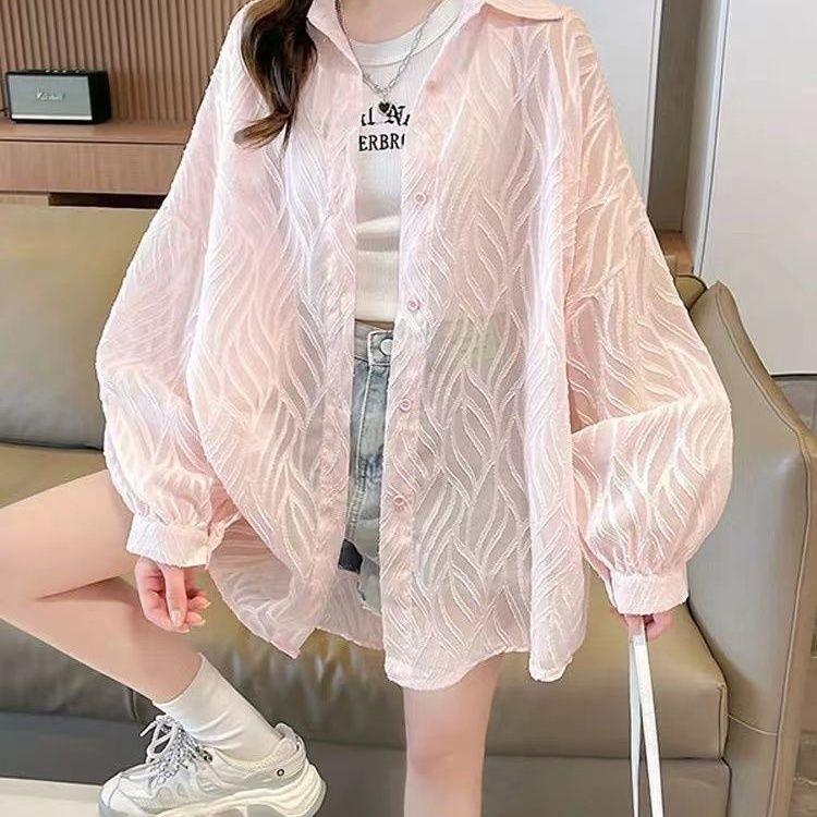 Long Sleeved Shirt Sun Protection Clothing Women's Summer Plus Size Loose and Thin Breathable Cardigan Jacket Top for Wearing Outside