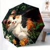 1pc Orange Cat & Flower Theme Automatic Opening and Closing Fashion Umbrella - Lightweight 3-Fold Design, Suitable for Fans, Travel, Daily Use - Offic