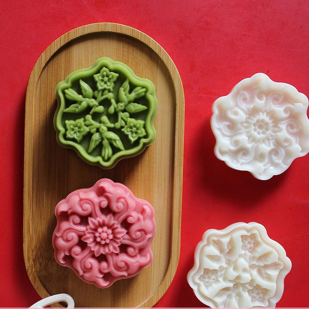3D Flower Pattern Moon Cake Molds MidAutumn Festival Moon Cake Maker Cookie Stamp Hand Pressure Moon Cake Baking Tool