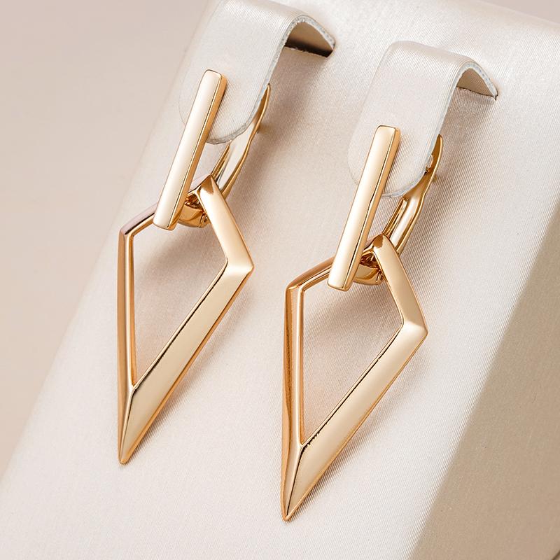 Fashion Glossy Hollow Rhombus Long Drop Earrings For Women  Rose Gold Simple Metal Bride Wedding Daily Party Jewelry