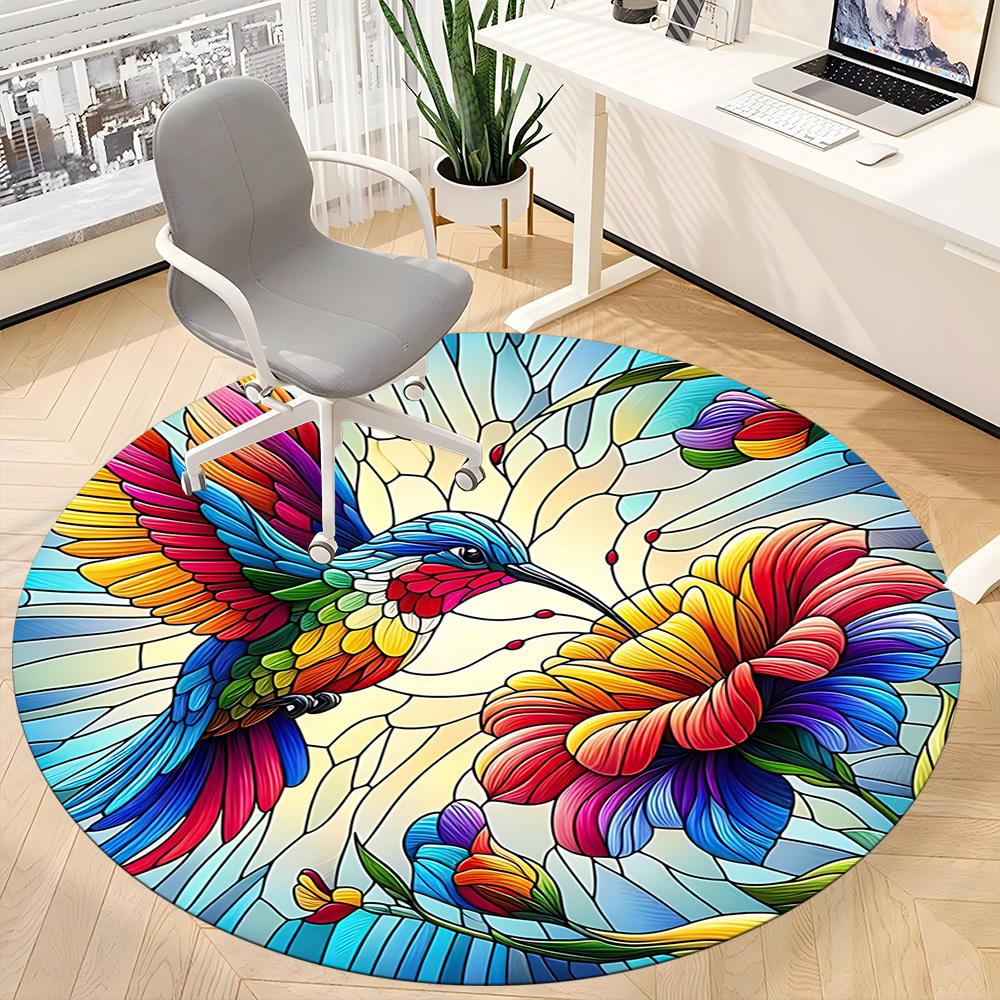 1pc Hummingbird Flowers Office Round Area Rug, Indoor Mat Suitable ForOffice, Under Office Chairs Bedroom Living Room Home Decor, Room Deco D164