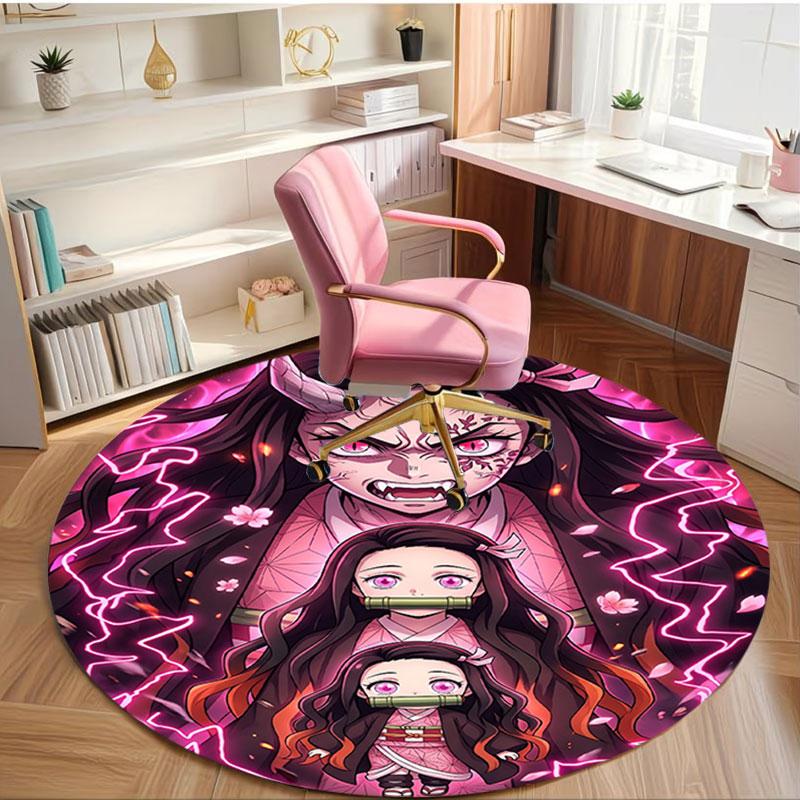 Demon Slayer Print Round Rug, Washable Floor Carpet, For Entryway Dorm Laundry Room Office Study, Home Decor Birthday Christmas Gift