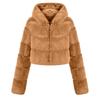 Giacca da Donna Corta con Cappuccio in Ecopelliccia Cammello Trapuntata Calda Capospalla Invernale