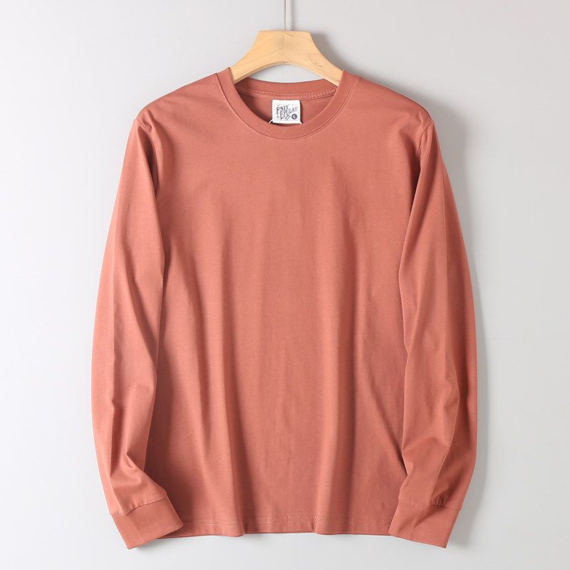 Tail Washed Pure Cotton Comfortable Breathable Pure Color Bottoming Shirt Men's Spring & Fall Loose-Fitting Casual round-Neck Long Sleeves T-shirt