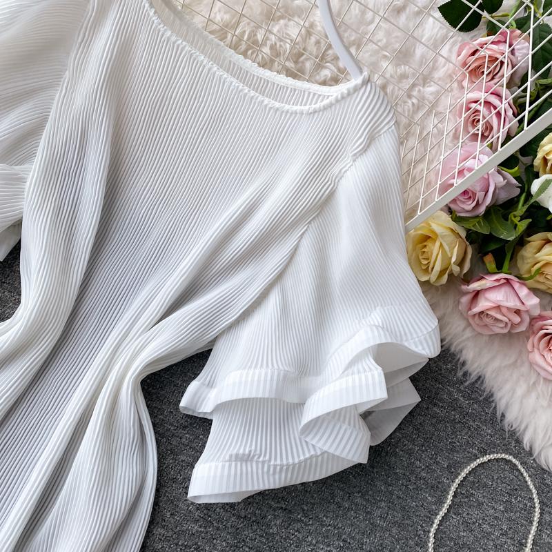 French Bellflower Fairy Mori Lotus Leaf Big Trumpet Sleeve Pleated Dress Mopping the Floor and Swinging Temperament Long Dress
