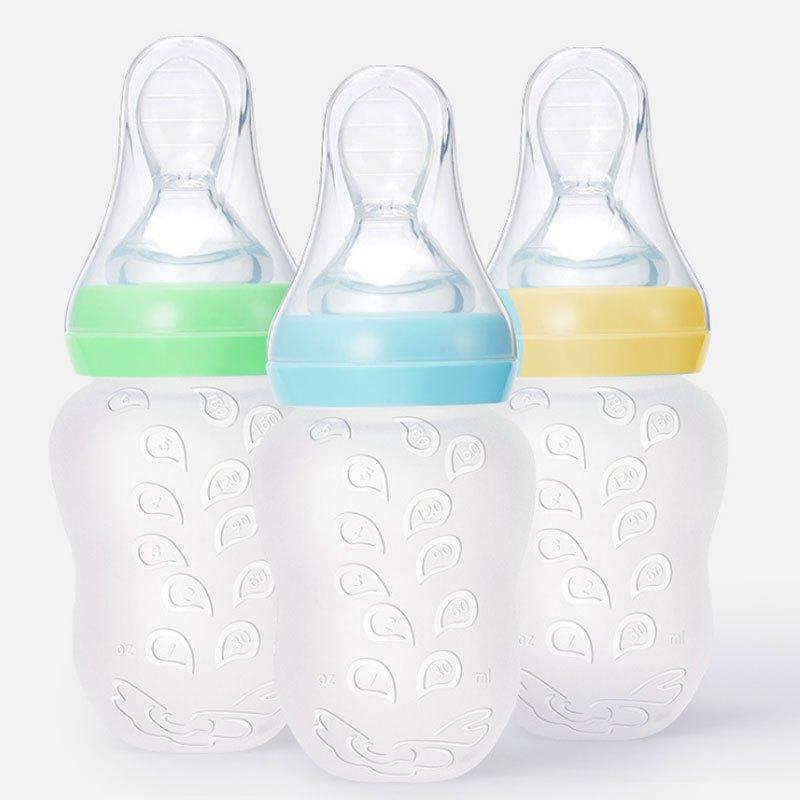 Sichere und praktische Silikon-Babyflasche mit Löffel, Nahrungsergänzungsmittel, Reisflockenflasche, Quetschlöffel, Milchflasche, Tasse