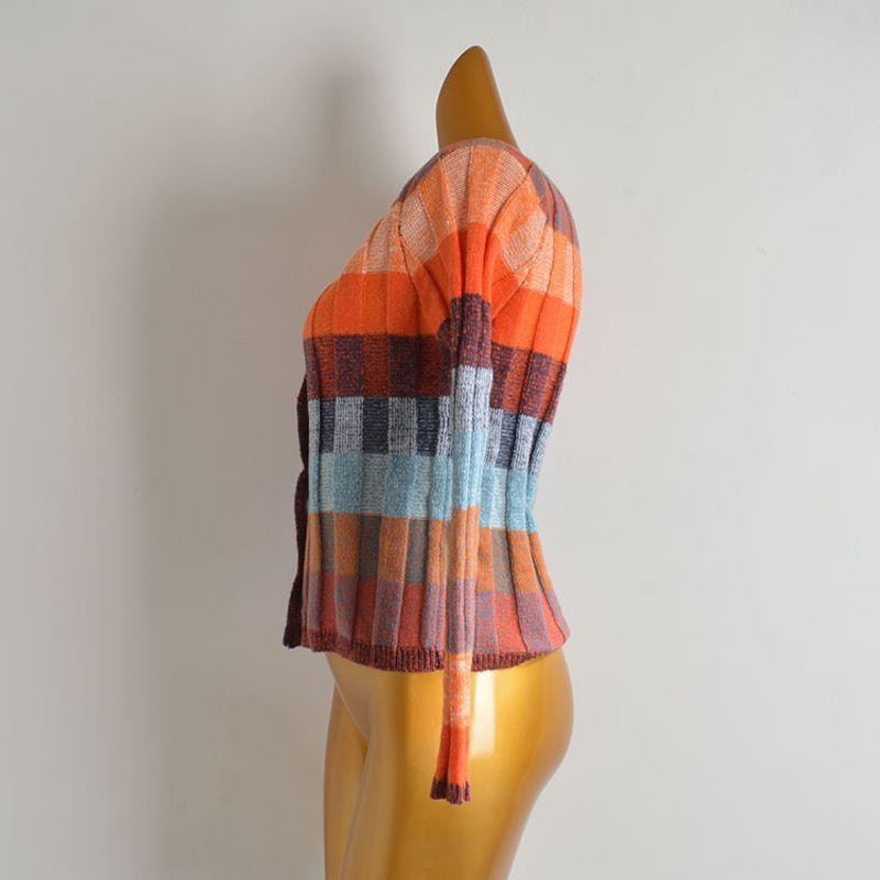 French Retro Color Checkered V Neck Sweaters Cardigan Women's Clothes Spring & Fall Fashion Long Sleeve Outwear Easiest for Match Tops