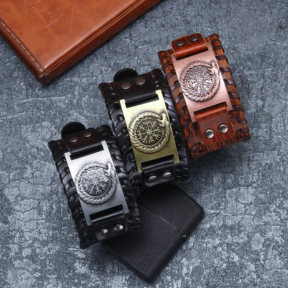 Europejska i Amerykańska Bransoletka Kompas Smoka z Prawdziwej Skóry - Styl Vintage Piracki