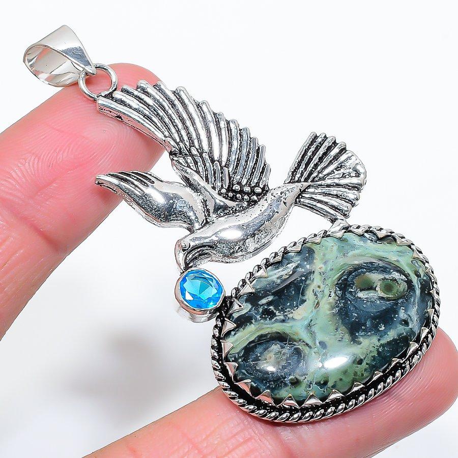 

Kambaba Jasper, Blue Topaz Gemstone Handmade Jewelry Pendant 2.64 VR-4003