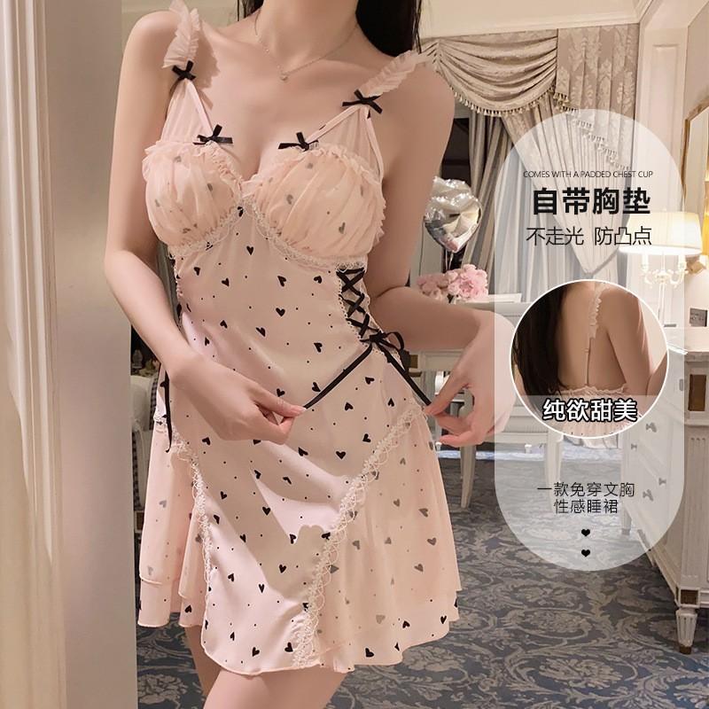 Sexy Lace Slip Nightdress Set Women Plus Size Deep V Neck Satin Lingerie Home