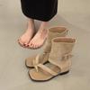 Summer heightening boots women's thin wedge heel short boots 2025 new toe cover toe Roman hollow pile cool boots