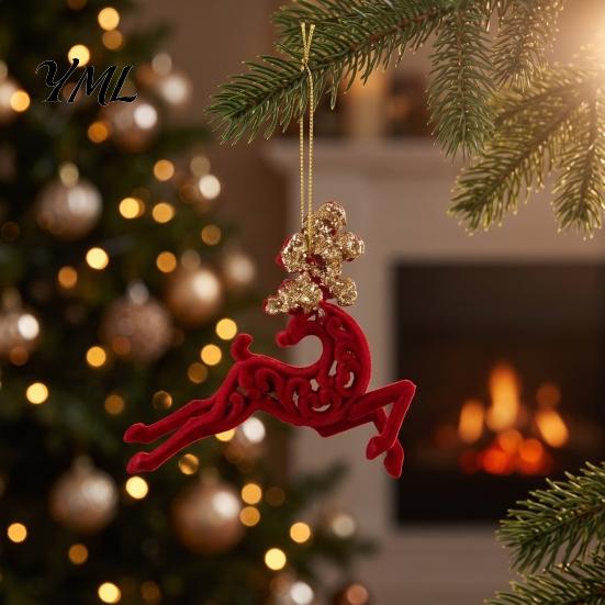 Indoor Christmas Tree Ornament Set Flocked Ornaments with Gold Edging, Retro Red Velvet Hanging Soft Flocking Fabric Holiday Decor Decoration,