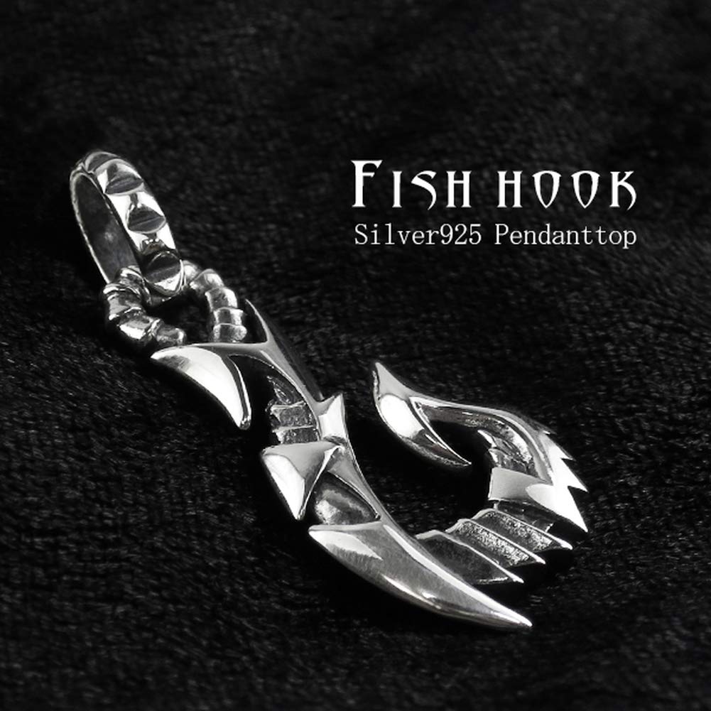 Gin no Tribal Fishhook Pendant Top not Sterling Silver 925 Necklace Head Fishing Fishing Hook [Shinjuku Kura] (Chain included) Men's
