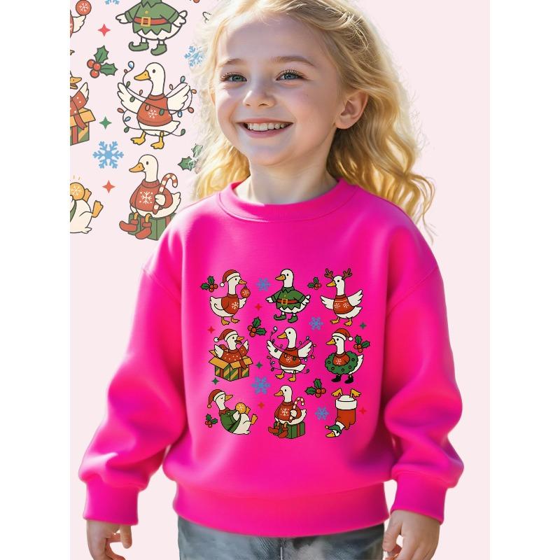 A Cozy Long-Sleeve Sweatshirt Featuring a Festive Cartoon Collection of Girls  Christmas Duck Adventures 110 розы красного