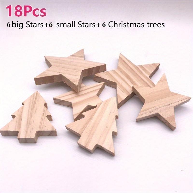 6-24pcs Solid Wood Christmas Tree Star Ornaments Christmas Decor 3D Wood Texture Craft Ornament Home Table Xmas Decorations 2025