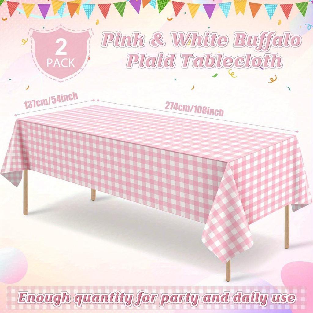 Pink And White Checkered Tablecloths Disposable Party Picnic Tablecloths Splash Proof Checkered Tablecloths For Camping Decoration Party Gifts