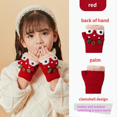 Children's Gloves Fall and Winter Baby Half Refers To the Boys and Girls Lovely Warm Fingerless Winter Outdoor  Flip