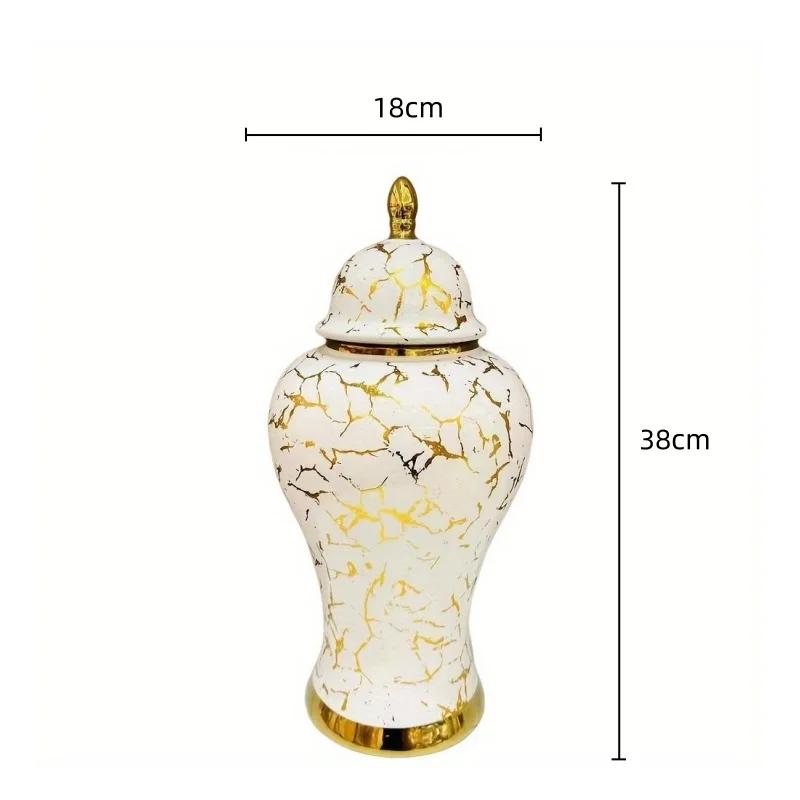 Gold Marble General Jar Porcelain Bottle Ginger Jar Ceramic Storage Tank White Gold Vase Flower Vase Home Decoration Accessories