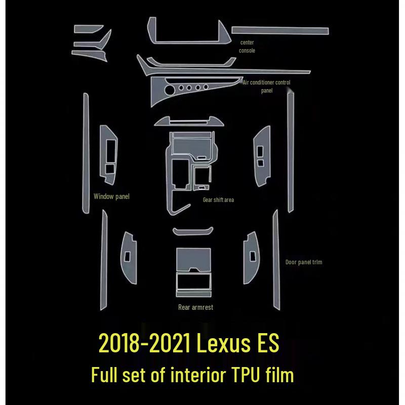 Lexus ES 2018-2024 Interior Protection Film: TPU Console, Screen, Gear Shift & Door Stickers