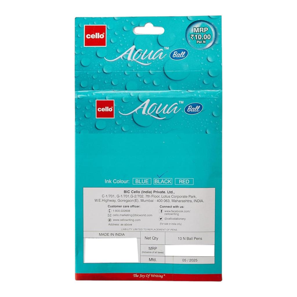 Aqua BP Blue Ball Pen Pack Of 10 Smooth Writing Pens For Office School Home Daily Use Stationery Essentials India